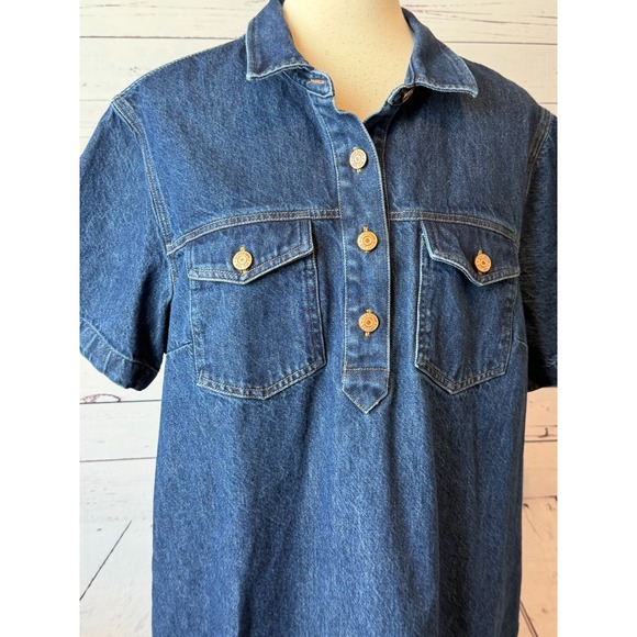 GAP Denim Dress Jean size XLT XL Tall Extra large Popover A Line Pockets Y2K 80s - Picture 10 of 14